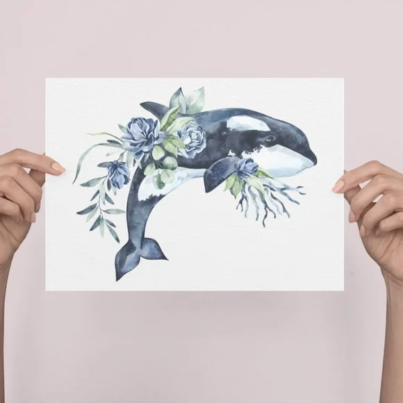 Watercolor Orca Whale Wall Art Illustration Print Unframed - Picture 3 of 9